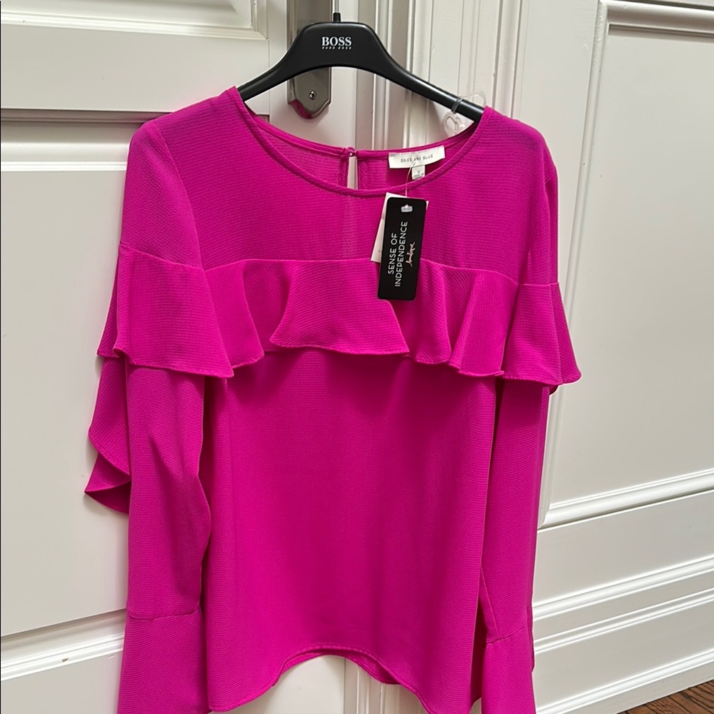 BNWT!   From Sense of Independence boutique. Pink ruffled blouse